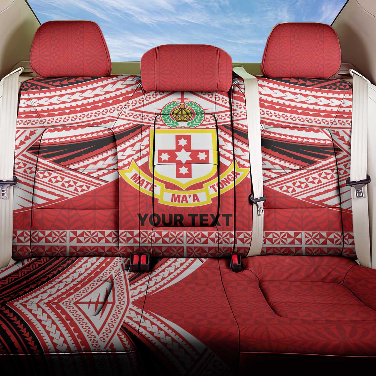 Personalised Kolisi Tonga College Atele Back Car Seat Cover Polynesian Ngatu Tribal LT9 One Size Red - Polynesian Pride