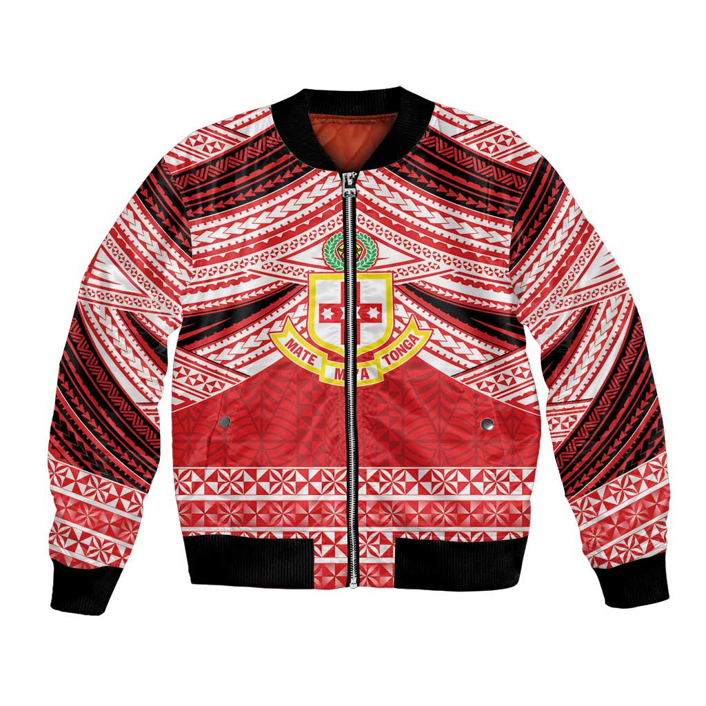 Personalised Kolisi Tonga College Atele Bomber Jacket Polynesian Ngatu Tribal LT9 Unisex Red - Polynesian Pride