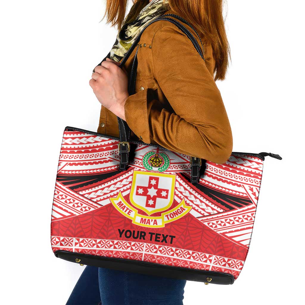 Personalised Kolisi Tonga College Atele Leather Tote Bag Polynesian Ngatu Tribal LT9 Red - Polynesian Pride