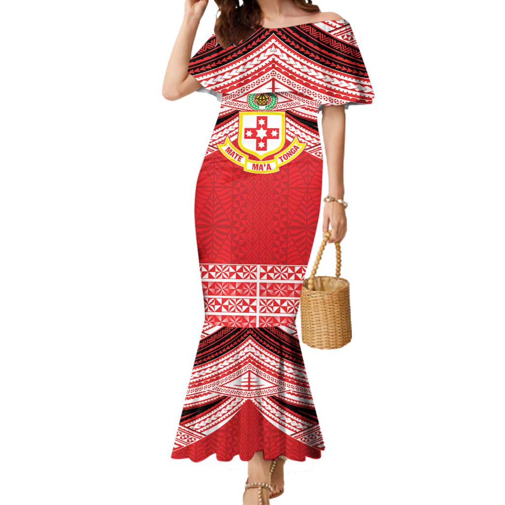 Personalised Kolisi Tonga College Atele Mermaid Dress Polynesian Ngatu Tribal LT9 Women Red - Polynesian Pride