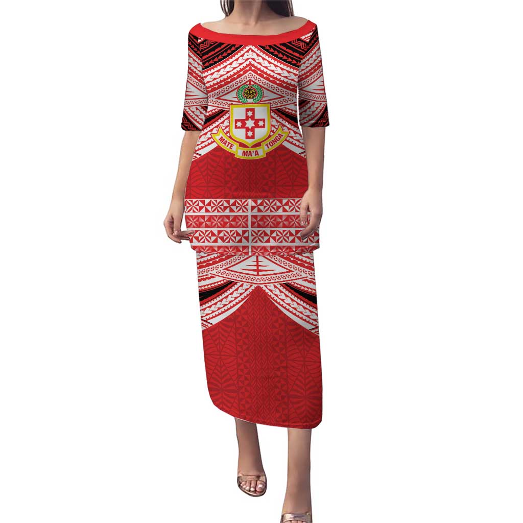 Personalised Kolisi Tonga College Atele Puletasi Polynesian Ngatu Tribal LT9 Long Dress Red - Polynesian Pride