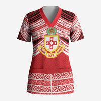 Personalised Kolisi Tonga College Atele Scrub Top Polynesian Ngatu Tribal LT9 Adult Red - Polynesian Pride