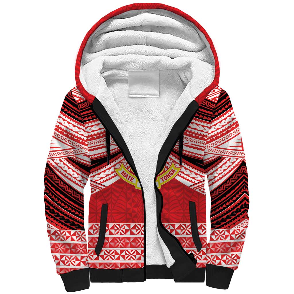 Personalised Kolisi Tonga College Atele Sherpa Hoodie Polynesian Ngatu Tribal LT9 Unisex Red - Polynesian Pride