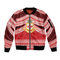 Personalised Kolisi Tonga College Atele Sleeve Zip Bomber Jacket Polynesian Ngatu Tribal LT9 Unisex Red - Polynesian Pride