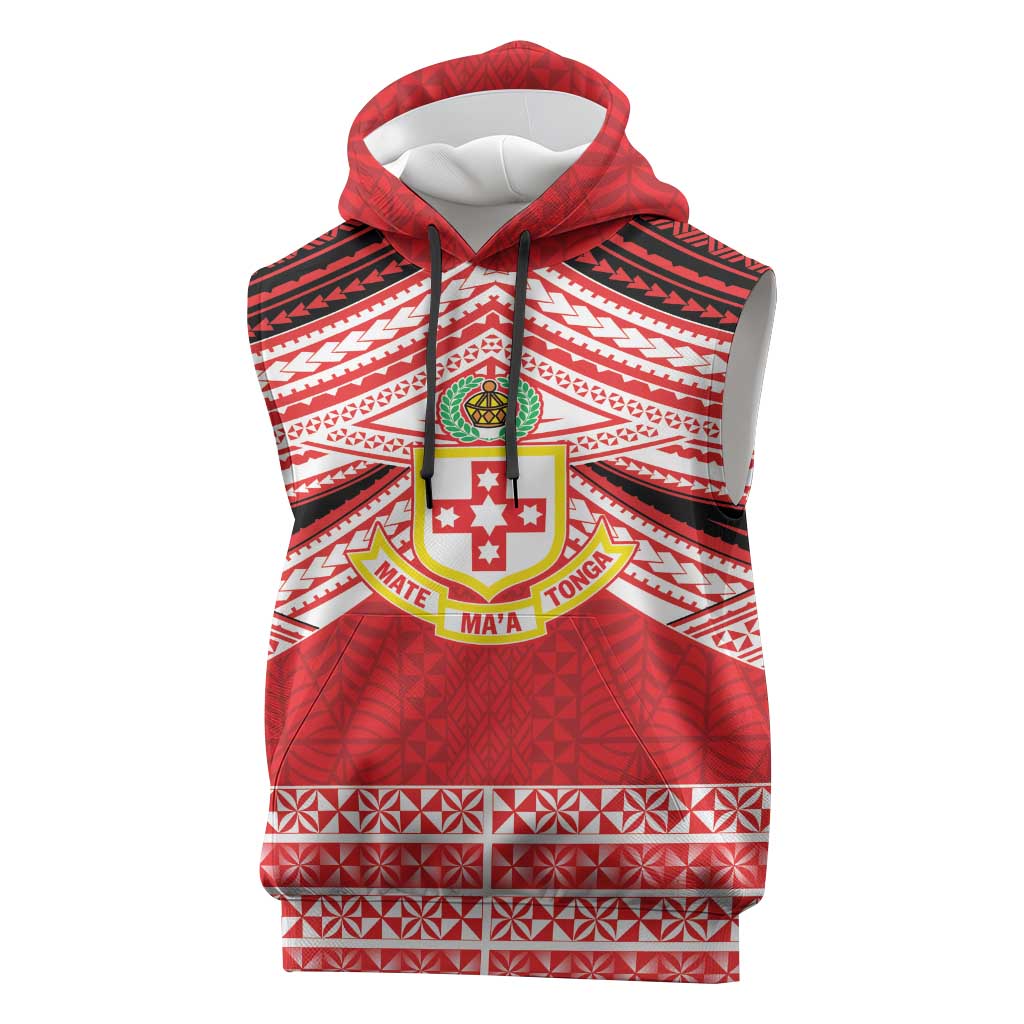 Personalised Kolisi Tonga College Atele Sleeveless Hoodie Polynesian Ngatu Tribal LT9 Red - Polynesian Pride