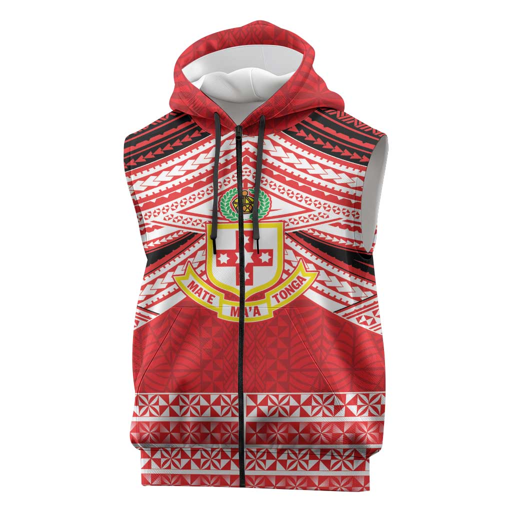 Personalised Kolisi Tonga College Atele Sleeveless Zip Hoodie Polynesian Ngatu Tribal LT9 Red - Polynesian Pride