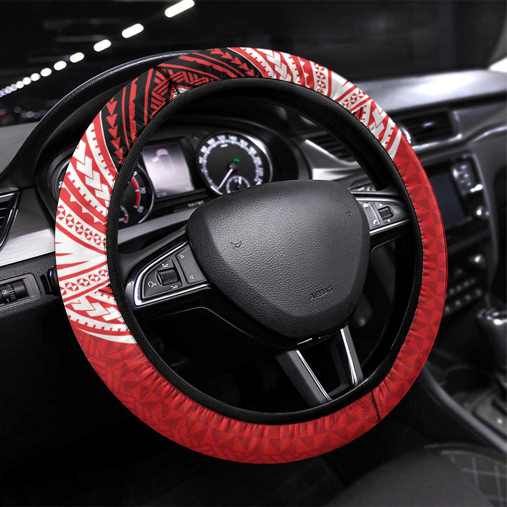 Kolisi Tonga College Atele Steering Wheel Cover Polynesian Ngatu Tribal LT9 Universal Fit Red - Polynesian Pride