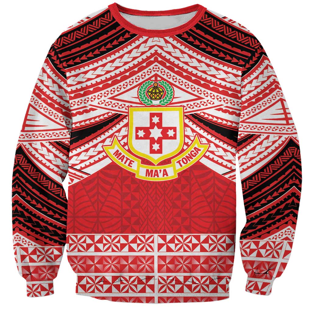 Personalised Kolisi Tonga College Atele Sweatshirt Polynesian Ngatu Tribal LT9 Unisex Red - Polynesian Pride