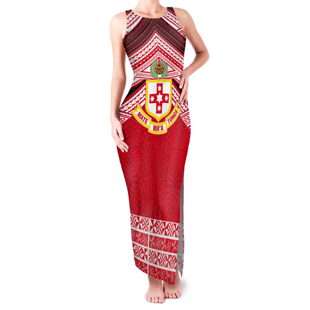 Personalised Kolisi Tonga College Atele Tank Maxi Dress Polynesian Ngatu Tribal LT9 Women Red - Polynesian Pride