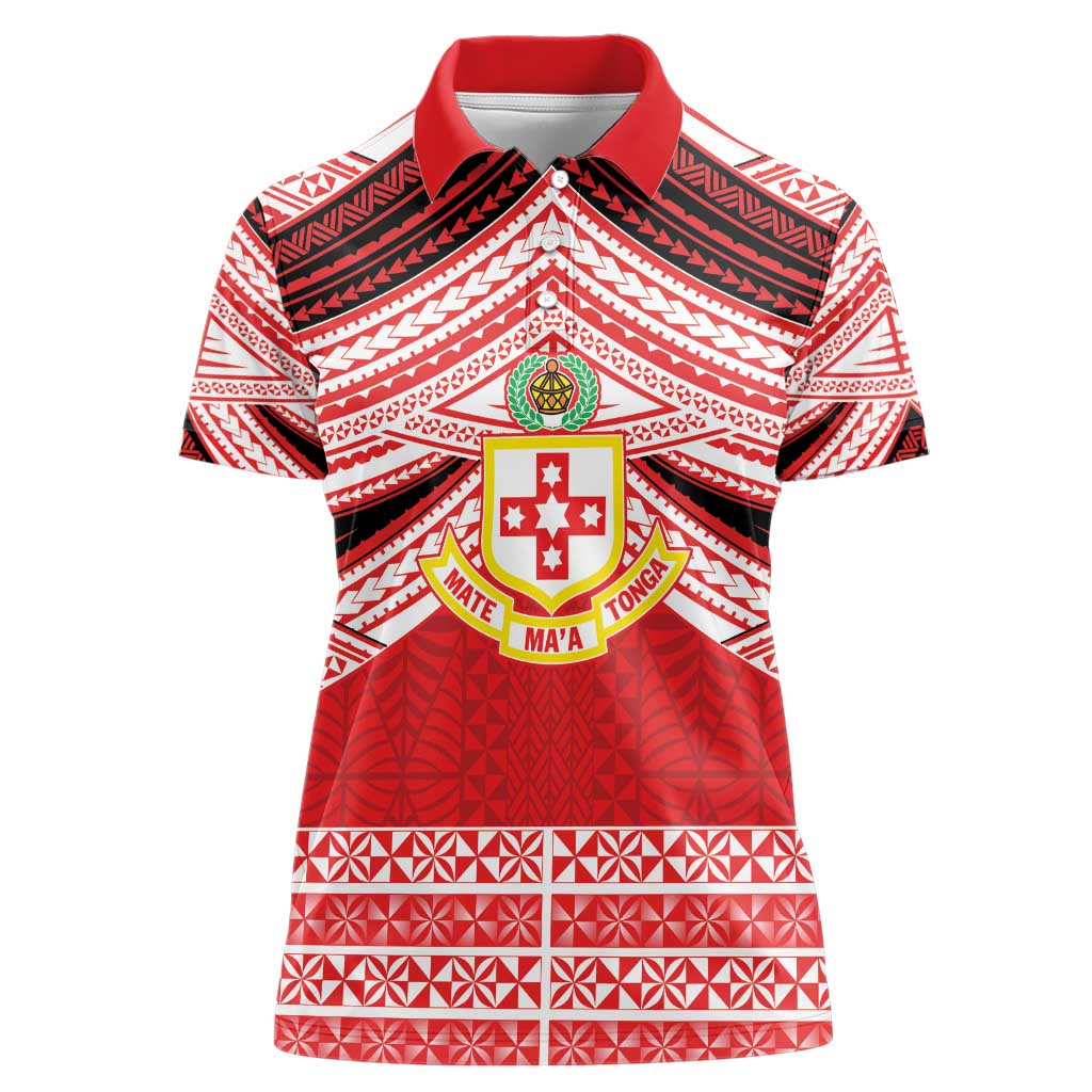 Personalised Kolisi Tonga College Atele Women Polo Shirt Polynesian Ngatu Tribal LT9 Female Red - Polynesian Pride