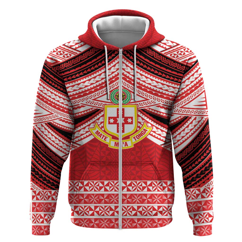 Personalised Kolisi Tonga College Atele Zip Hoodie Polynesian Ngatu Tribal LT9 Zip Hoodie Red - Polynesian Pride