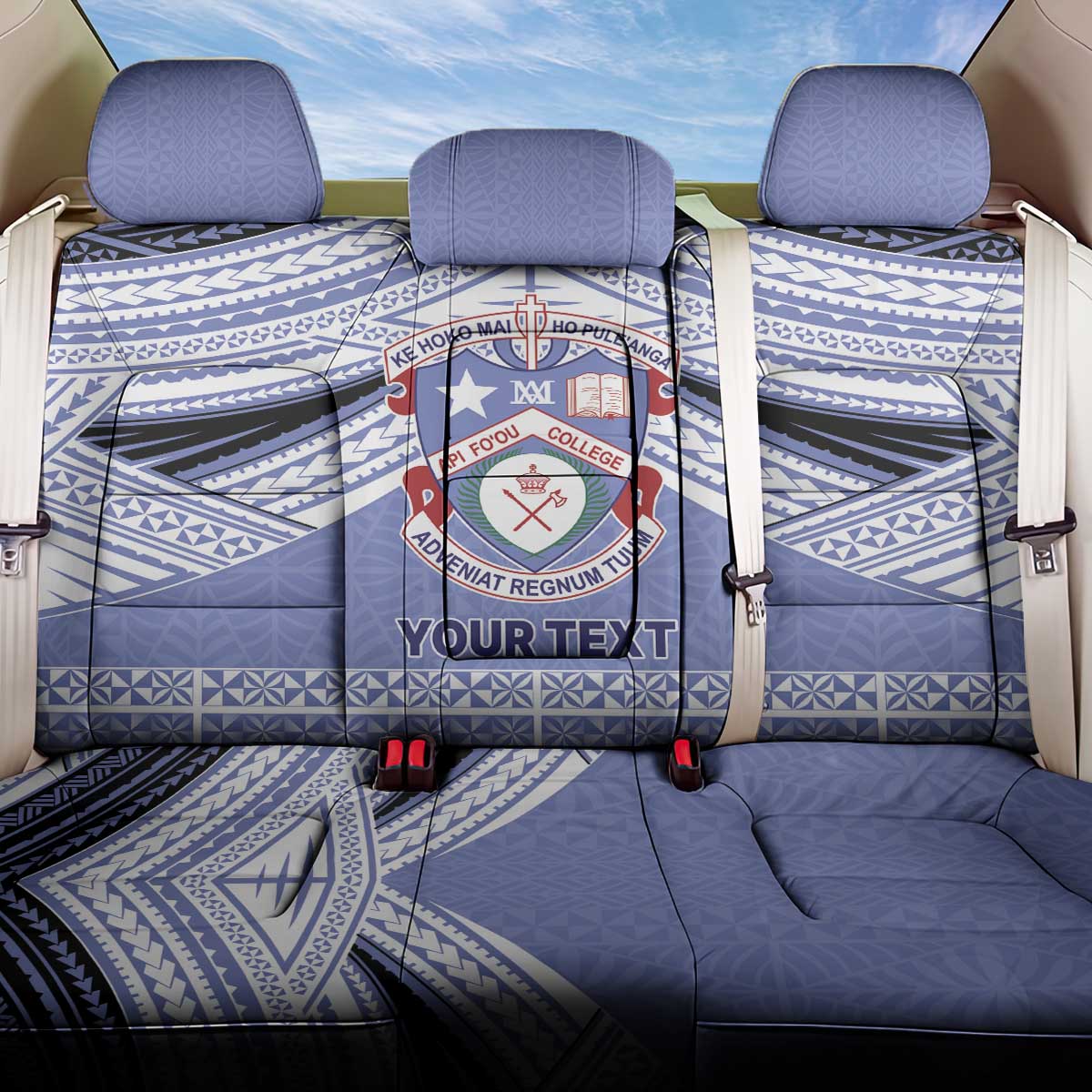 Personalised Tonga Apifoou College Back Car Seat Cover Polynesian Ngatu Tribal LT9 One Size Blue - Polynesian Pride