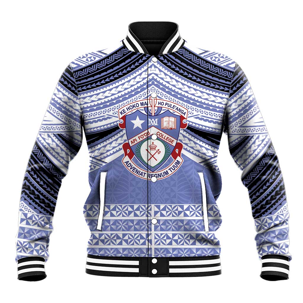 Personalised Tonga Apifoou College Baseball Jacket Polynesian Ngatu Tribal LT9 Unisex Blue - Polynesian Pride