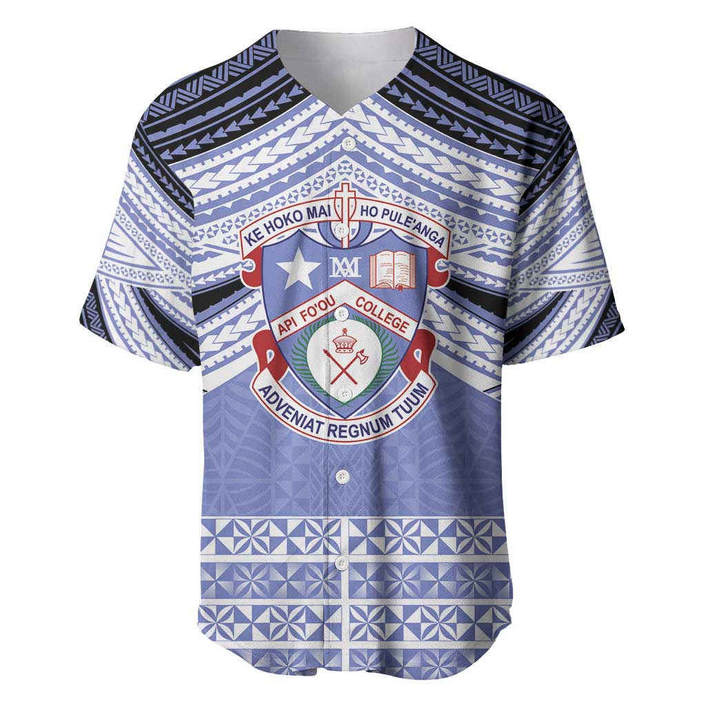 Personalised Tonga Apifoou College Baseball Jersey Polynesian Ngatu Tribal LT9 Blue - Polynesian Pride