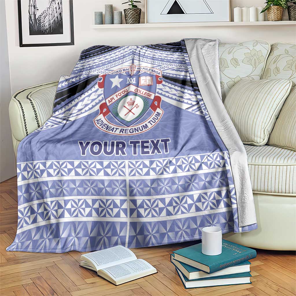 Personalised Tonga Apifoou College Blanket Polynesian Ngatu Tribal LT9 Blue - Polynesian Pride
