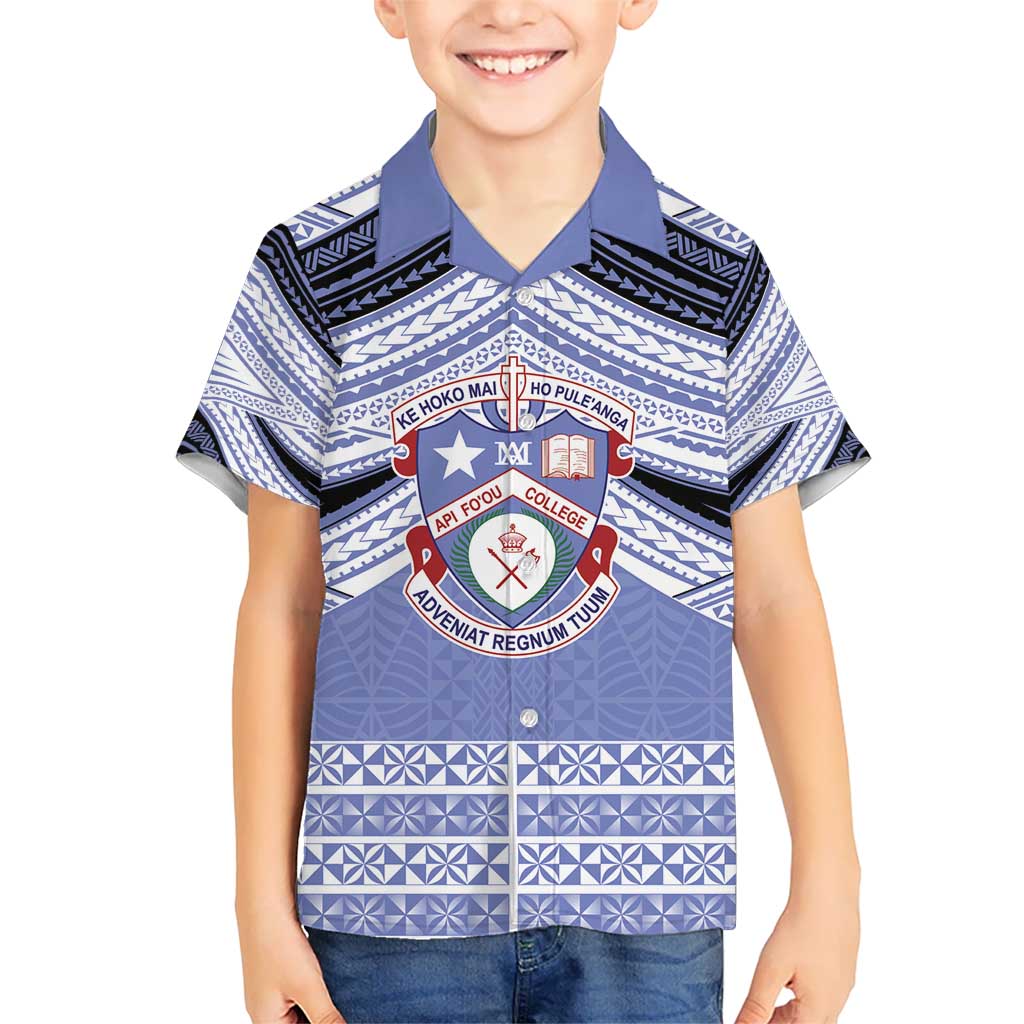 Personalised Tonga Apifoou College Kid Hawaiian Shirt Polynesian Ngatu Tribal LT9 Kid Blue - Polynesian Pride