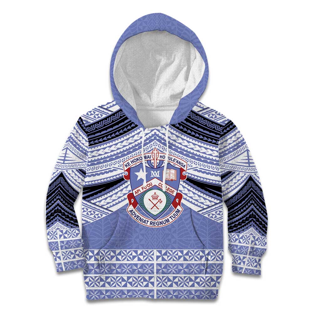 Personalised Tonga Apifoou College Kid Hoodie Polynesian Ngatu Tribal LT9 Hoodie Blue - Polynesian Pride