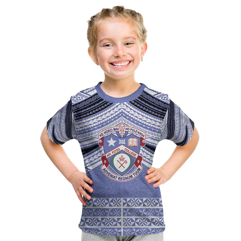 Personalised Tonga Apifoou College Kid T Shirt Polynesian Ngatu Tribal LT9 Blue - Polynesian Pride