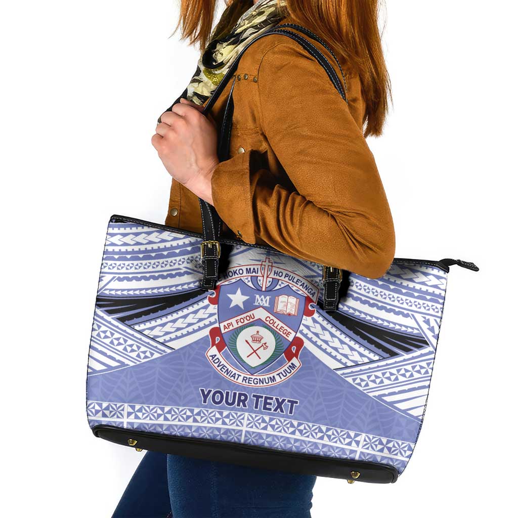 Personalised Tonga Apifoou College Leather Tote Bag Polynesian Ngatu Tribal LT9 Blue - Polynesian Pride