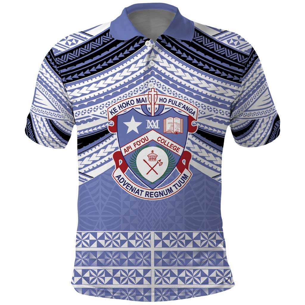 Personalised Tonga Apifoou College Polo Shirt Polynesian Ngatu Tribal LT9 Blue - Polynesian Pride