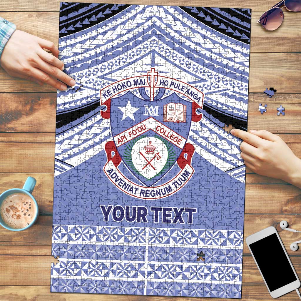 Personalised Tonga Apifoou College Puzzle Polynesian Ngatu Tribal LT9 Blue - Polynesian Pride