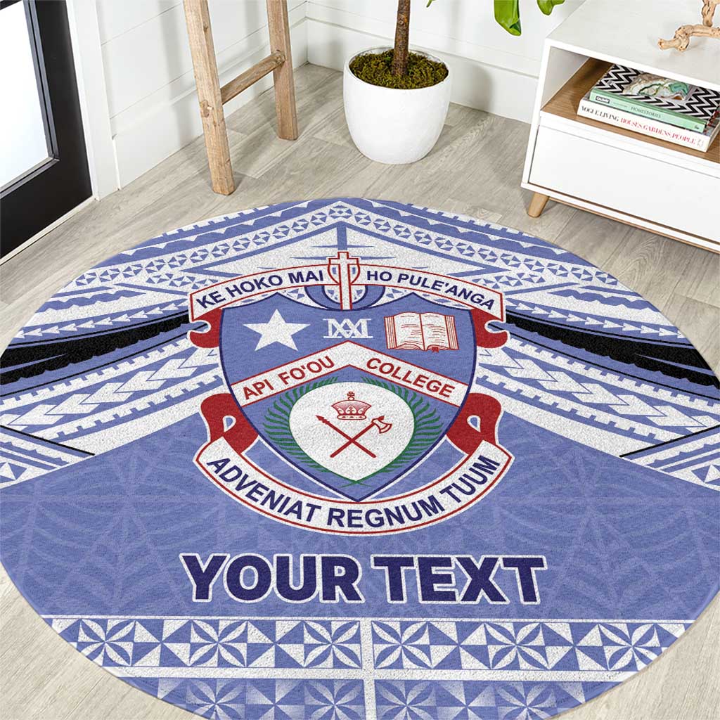 Personalised Tonga Apifoou College Round Carpet Polynesian Ngatu Tribal LT9 Blue - Polynesian Pride