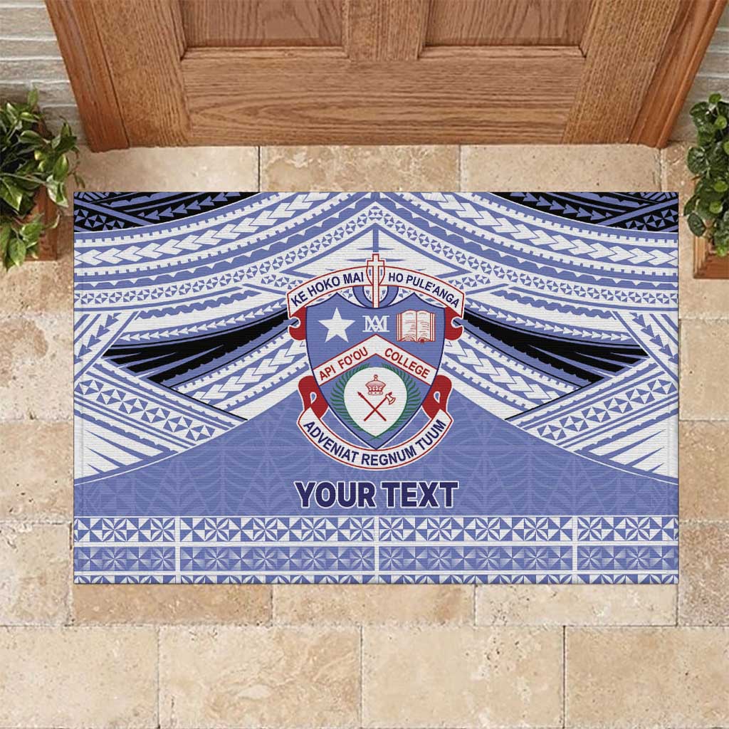 Personalised Tonga Apifoou College Rubber Doormat Polynesian Ngatu Tribal LT9 Blue - Polynesian Pride