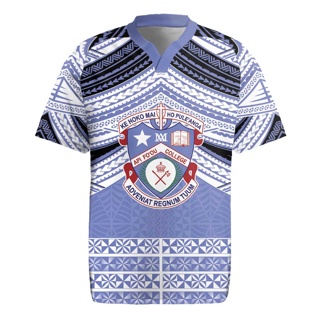 Personalised Tonga Apifoou College Rugby Jersey Polynesian Ngatu Tribal LT9 Blue - Polynesian Pride