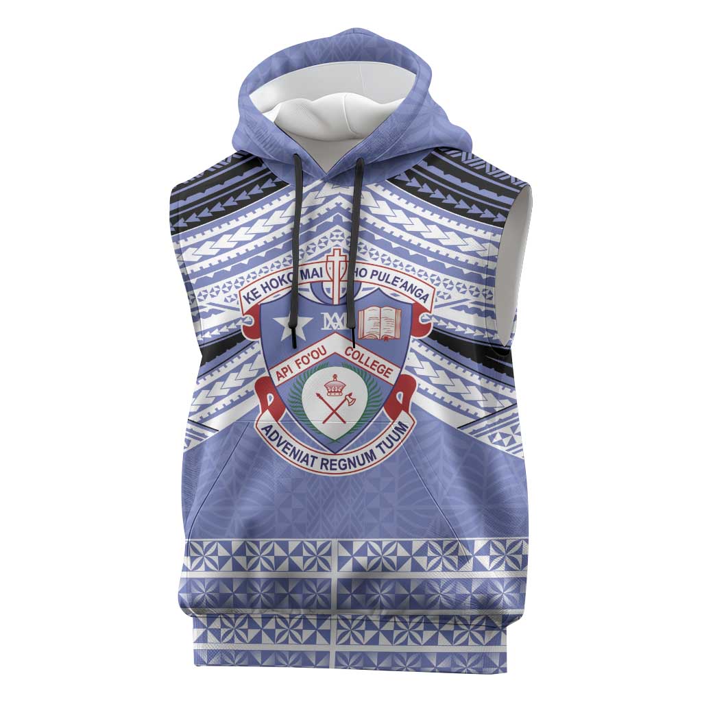 Personalised Tonga Apifoou College Sleeveless Hoodie Polynesian Ngatu Tribal LT9 Blue - Polynesian Pride