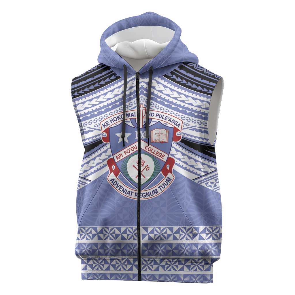 Personalised Tonga Apifoou College Sleeveless Zip Hoodie Polynesian Ngatu Tribal LT9 Blue - Polynesian Pride
