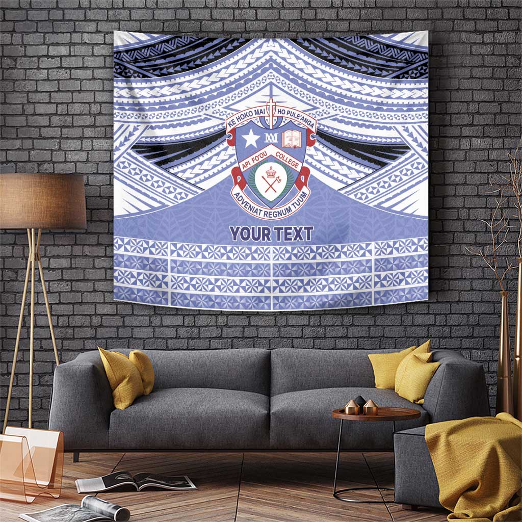 Personalised Tonga Apifoou College Tapestry Polynesian Ngatu Tribal LT9 Blue - Polynesian Pride