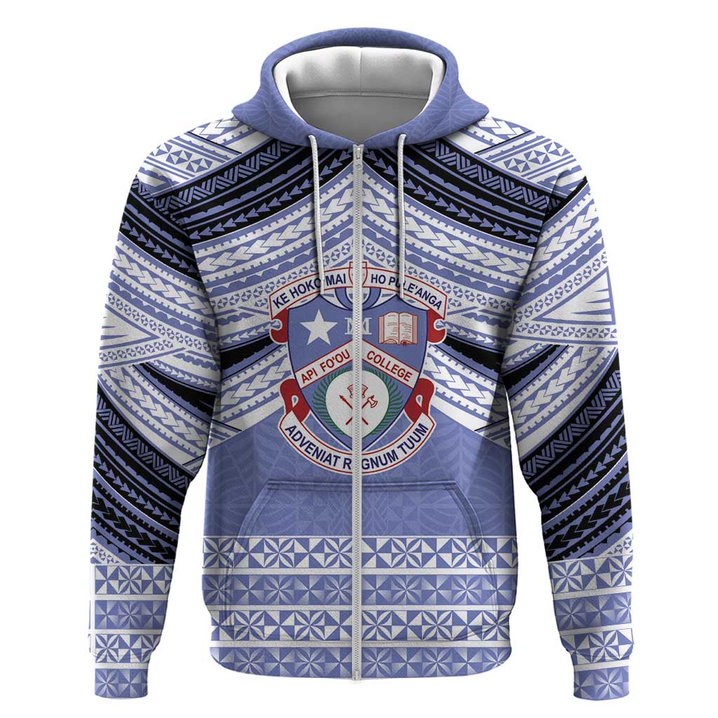 Personalised Tonga Apifoou College Zip Hoodie Polynesian Ngatu Tribal LT9 Zip Hoodie Blue - Polynesian Pride