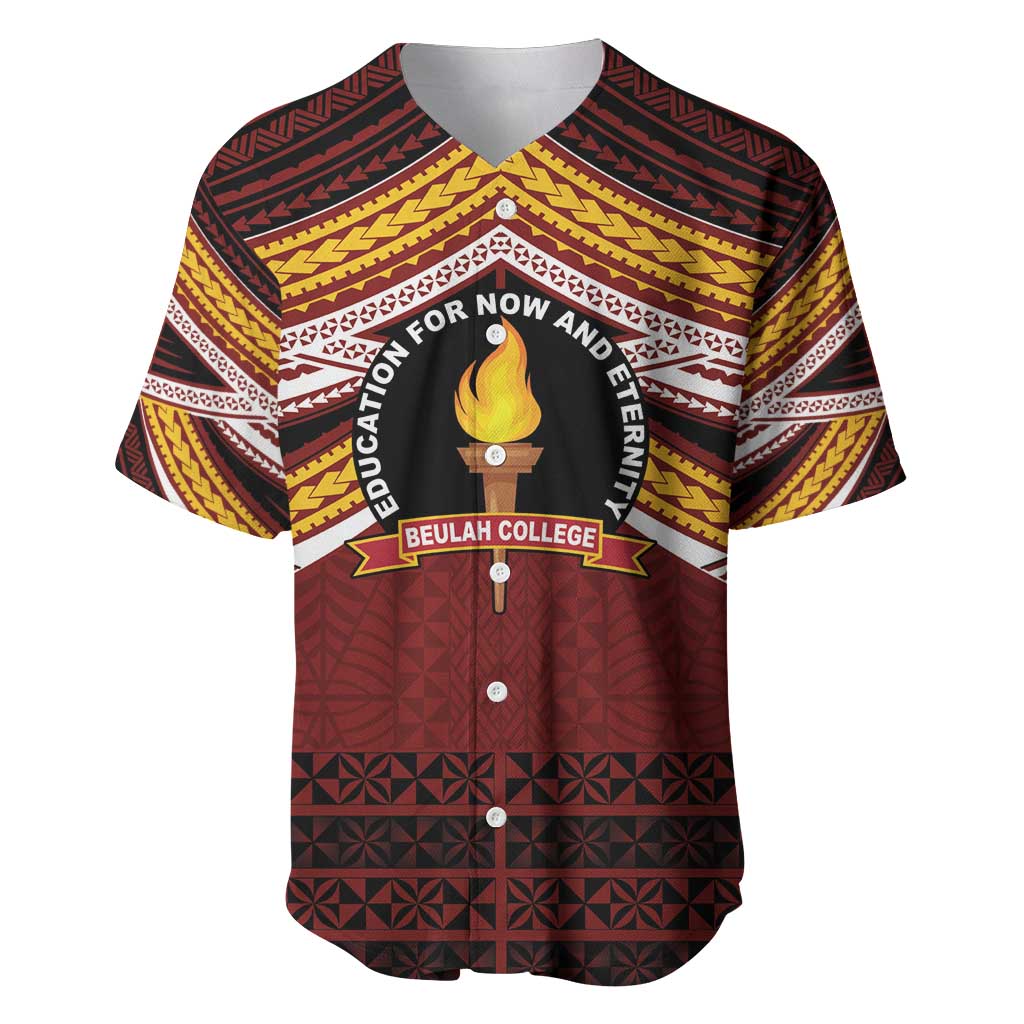 Personalised Tonga Beulah College Baseball Jersey Polynesian Ngatu Tribal LT9 Red - Polynesian Pride