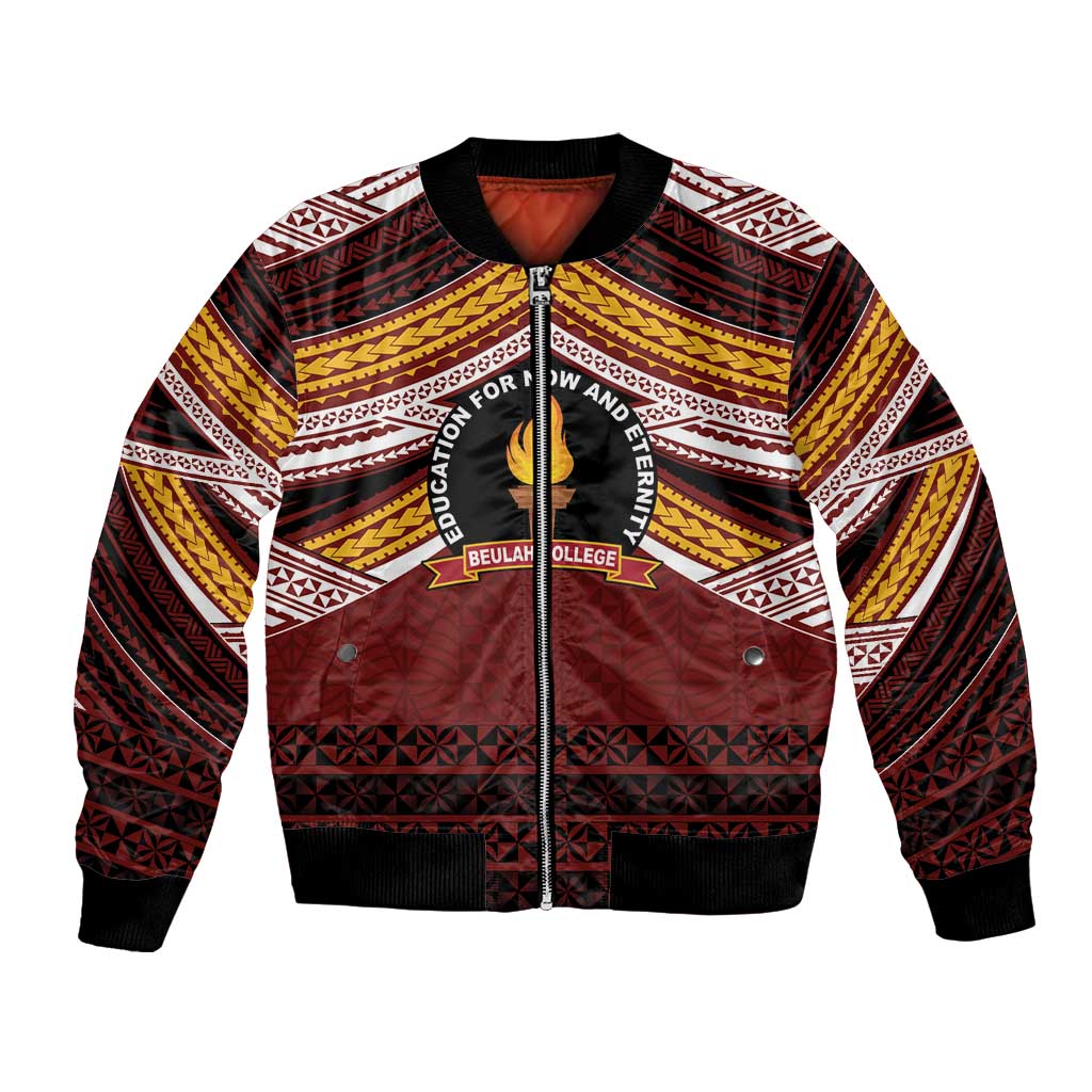 Personalised Tonga Beulah College Bomber Jacket Polynesian Ngatu Tribal LT9 Unisex Red - Polynesian Pride