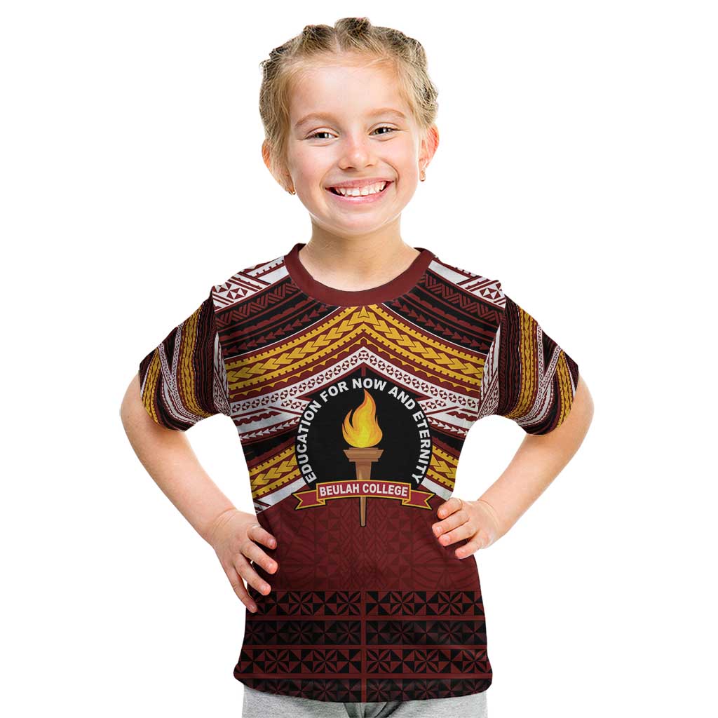 Personalised Tonga Beulah College Kid T Shirt Polynesian Ngatu Tribal LT9 Red - Polynesian Pride