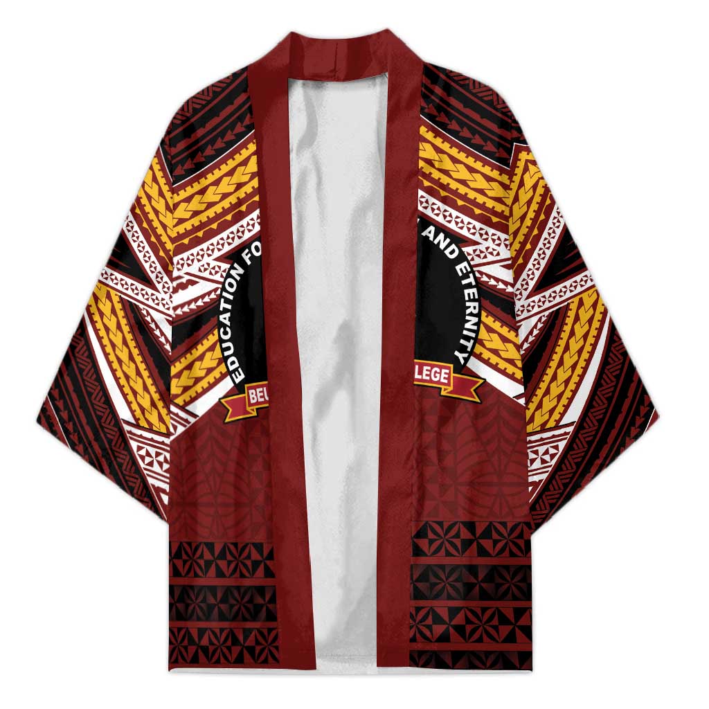 Personalised Tonga Beulah College Kimono Polynesian Ngatu Tribal LT9 Unisex Red - Polynesian Pride