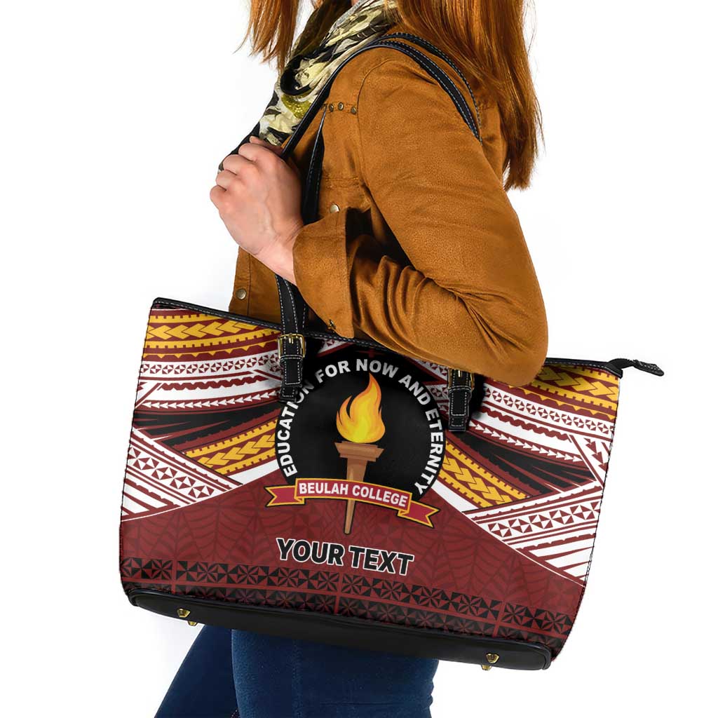 Personalised Tonga Beulah College Leather Tote Bag Polynesian Ngatu Tribal LT9 Red - Polynesian Pride