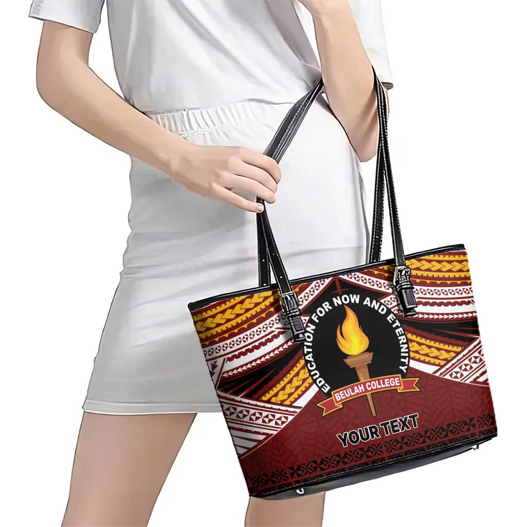 Personalised Tonga Beulah College Leather Tote Bag Polynesian Ngatu Tribal LT9 - Polynesian Pride