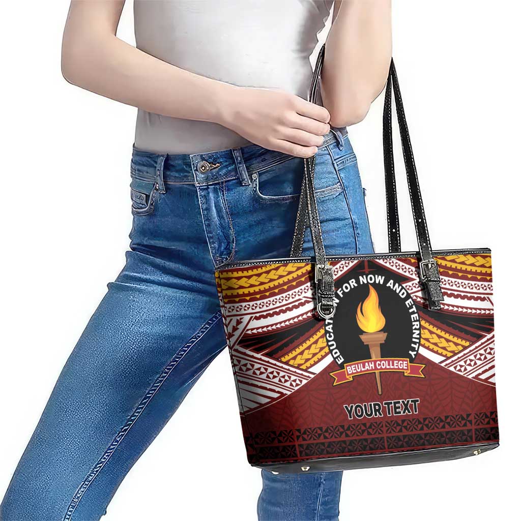 Personalised Tonga Beulah College Leather Tote Bag Polynesian Ngatu Tribal LT9 - Polynesian Pride