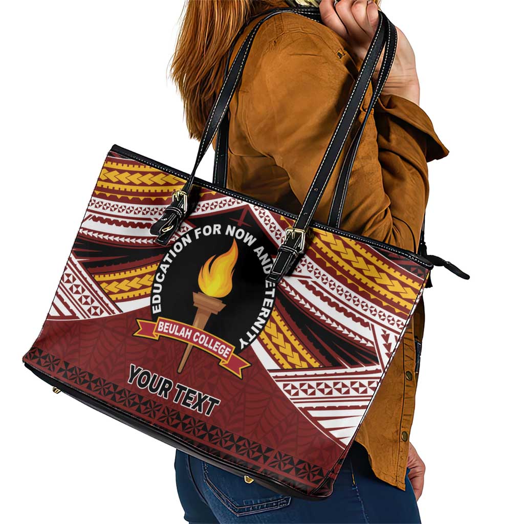 Personalised Tonga Beulah College Leather Tote Bag Polynesian Ngatu Tribal LT9 - Polynesian Pride