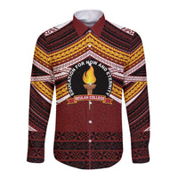 Personalised Tonga Beulah College Long Sleeve Button Shirt Polynesian Ngatu Tribal LT9 Unisex Red - Polynesian Pride