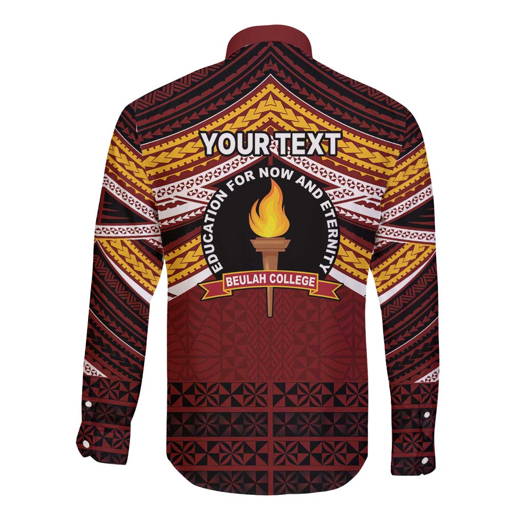 Personalised Tonga Beulah College Long Sleeve Button Shirt Polynesian Ngatu Tribal LT9 - Polynesian Pride