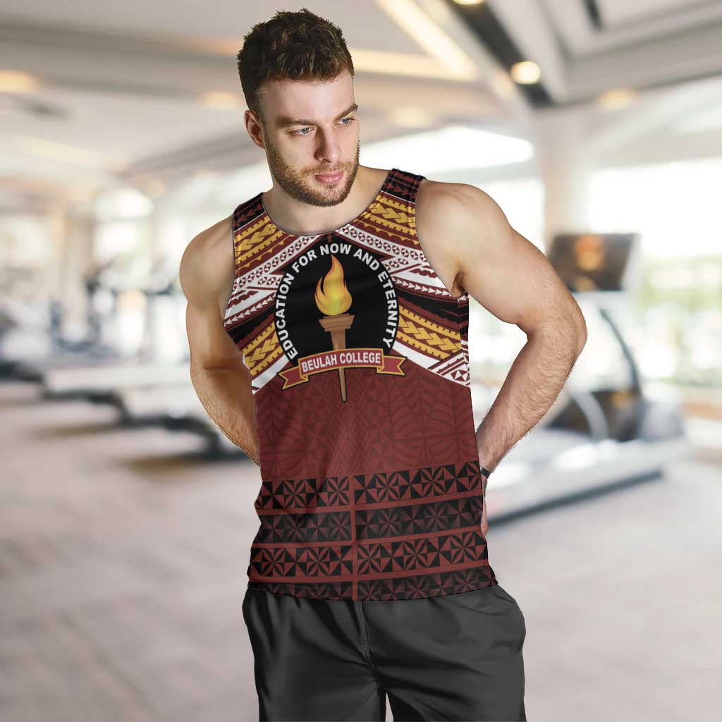 Personalised Tonga Beulah College Men Tank Top Polynesian Ngatu Tribal LT9 Red - Polynesian Pride