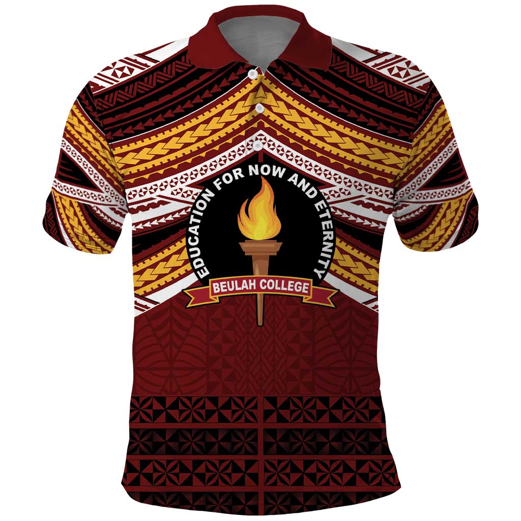 Personalised Tonga Beulah College Polo Shirt Polynesian Ngatu Tribal LT9 Red - Polynesian Pride