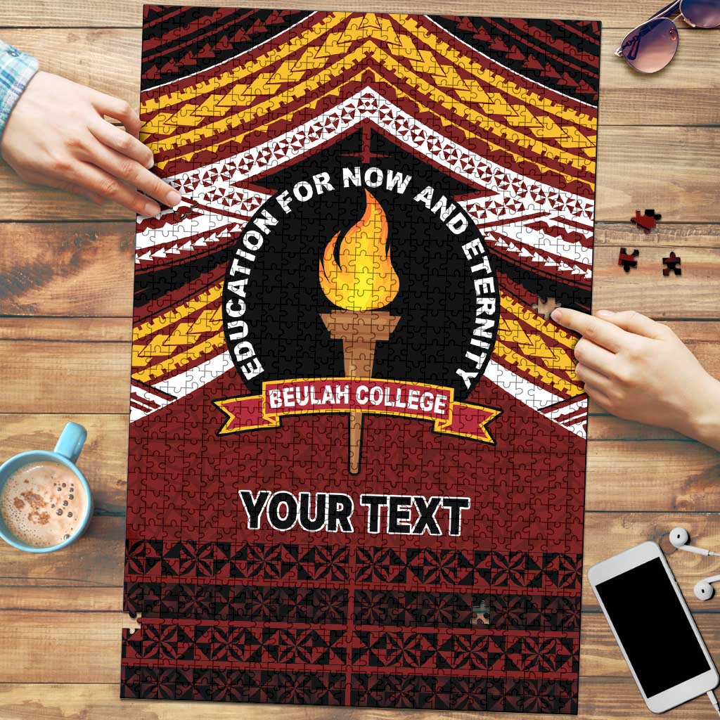 Personalised Tonga Beulah College Puzzle Polynesian Ngatu Tribal LT9 Red - Polynesian Pride