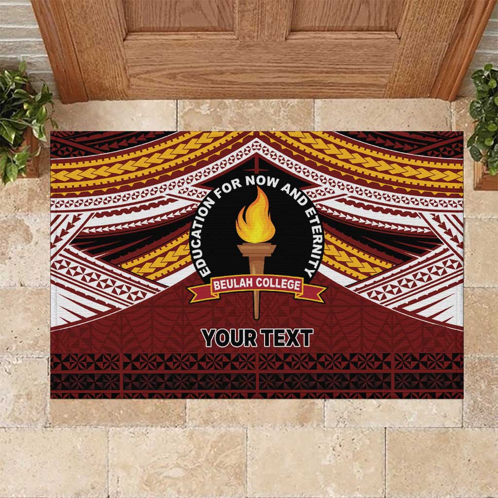 Personalised Tonga Beulah College Rubber Doormat Polynesian Ngatu Tribal LT9 Red - Polynesian Pride