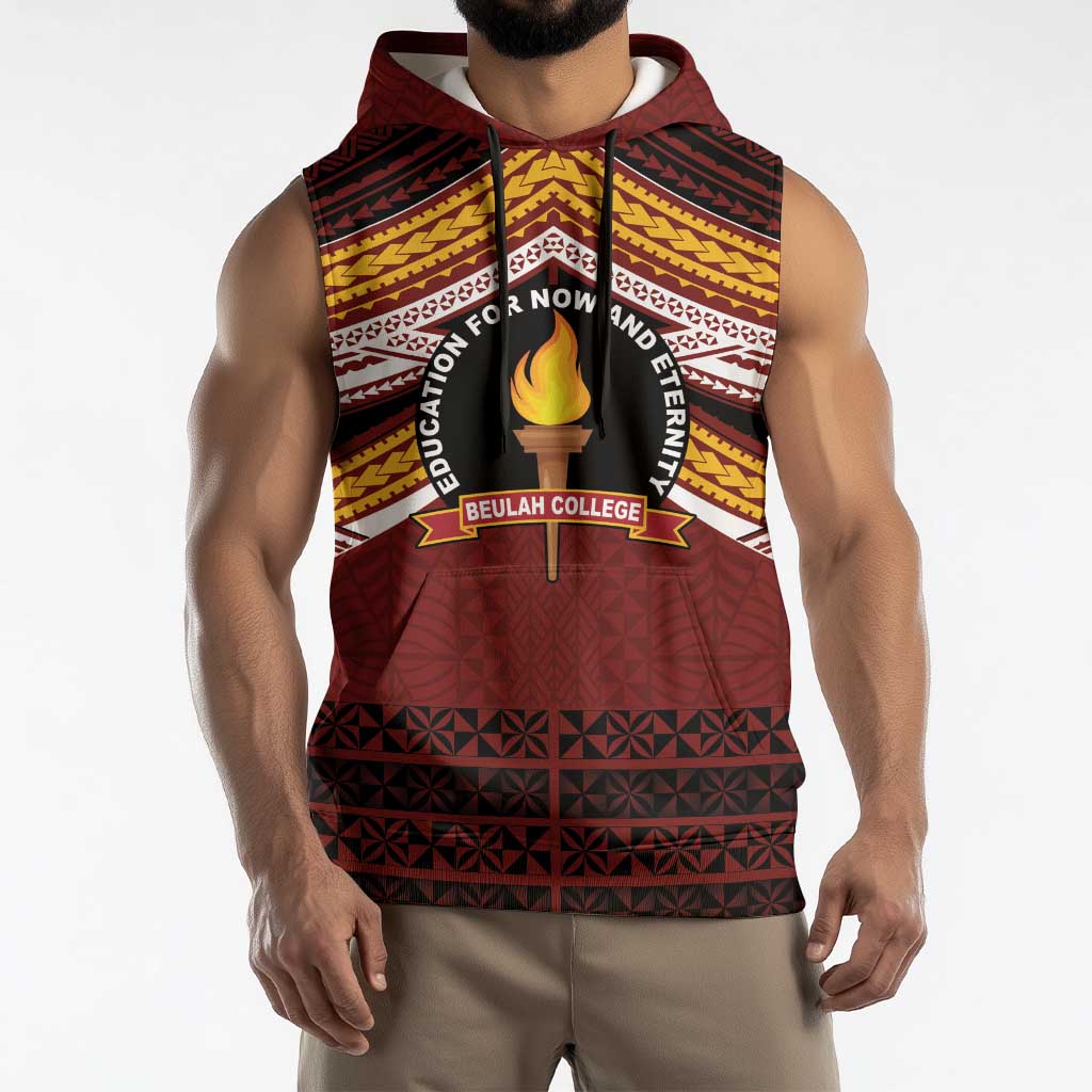 Personalised Tonga Beulah College Sleeveless Hoodie Polynesian Ngatu Tribal LT9 - Polynesian Pride