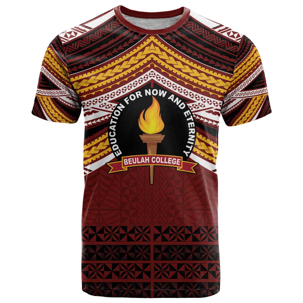 Personalised Tonga Beulah College T Shirt Polynesian Ngatu Tribal LT9 Red - Polynesian Pride