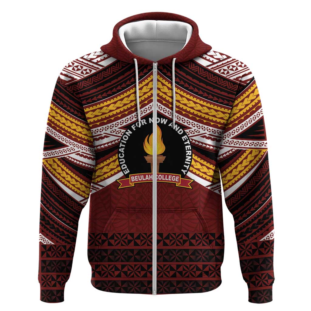 Personalised Tonga Beulah College Zip Hoodie Polynesian Ngatu Tribal LT9 Zip Hoodie Red - Polynesian Pride