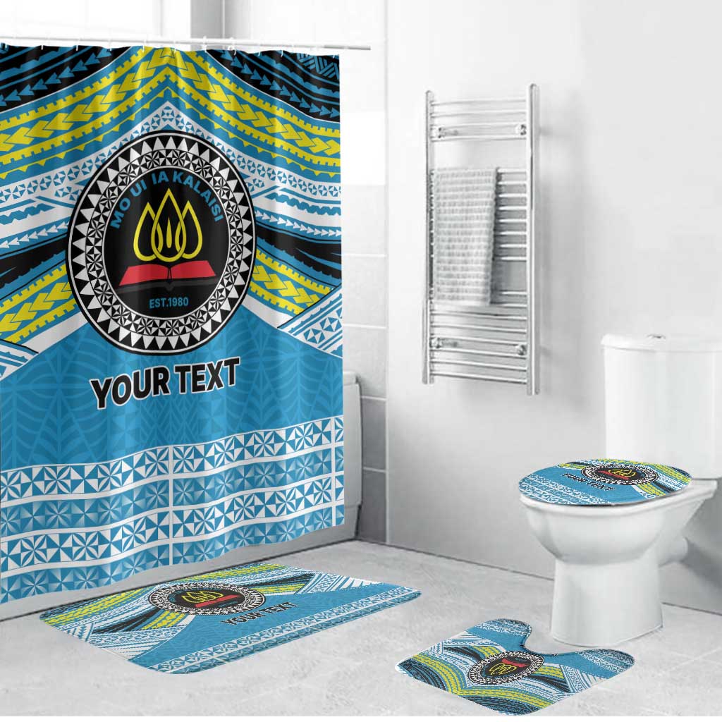 Personalised Tonga Lavengamalie College Bathroom Set Polynesian Ngatu Tribal LT9 Bathroom Set (4 pcs) Blue - Polynesian Pride